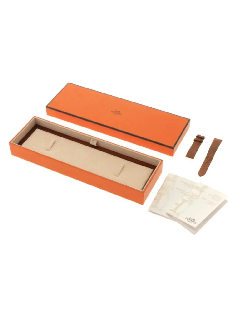 Hermes H Watch Leather Strap White Arabic Dial Quartz